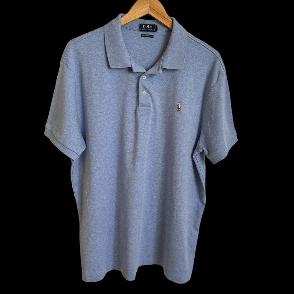 Polo Ralph Lauren Men’s XL Blue Cotton Knit Shirt Custom Slim Fit Casual Church